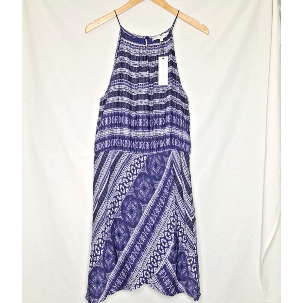CUPCAKES &‎ CASHMERE Blue Darden Tie Dyed Halter Dress Boho Sundress Large L New
